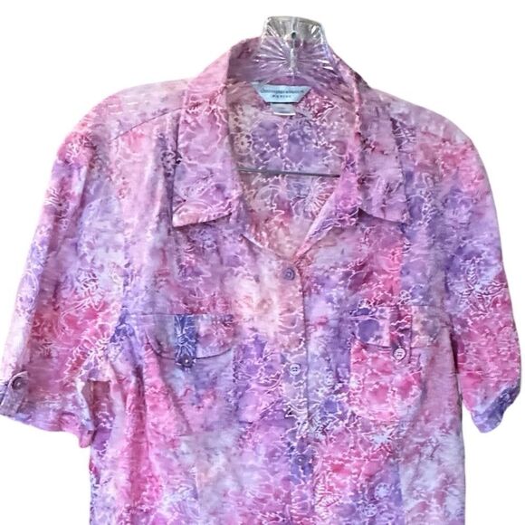 Christopher & Banks Women's Short Sleeve Button Up Top-Blouse Pink XLP - Picture 7 of 10